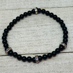 3mm Onyx Beads with CZ Findings. Great for Stacking Bracelet