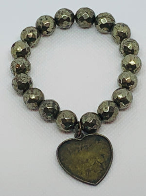 Bronze Heart Gold Faceted Hematite Bracelet