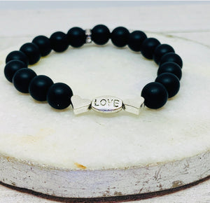 Onyx and Silver Heart Bracelet