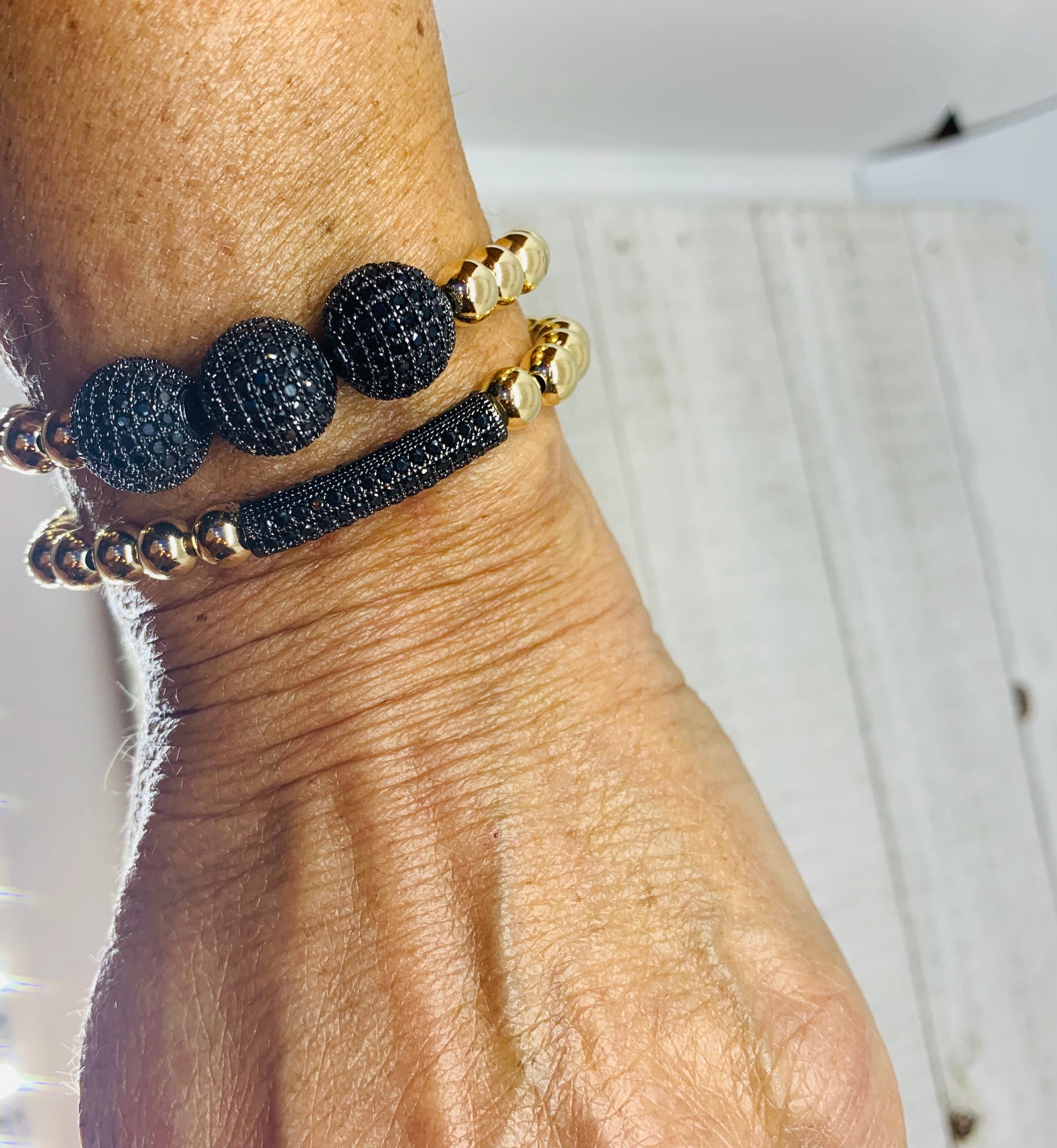 Gold and Black Tube Bead Bracelet