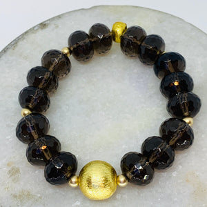 Smokey Quartz  & Matte Gold Ball Bead