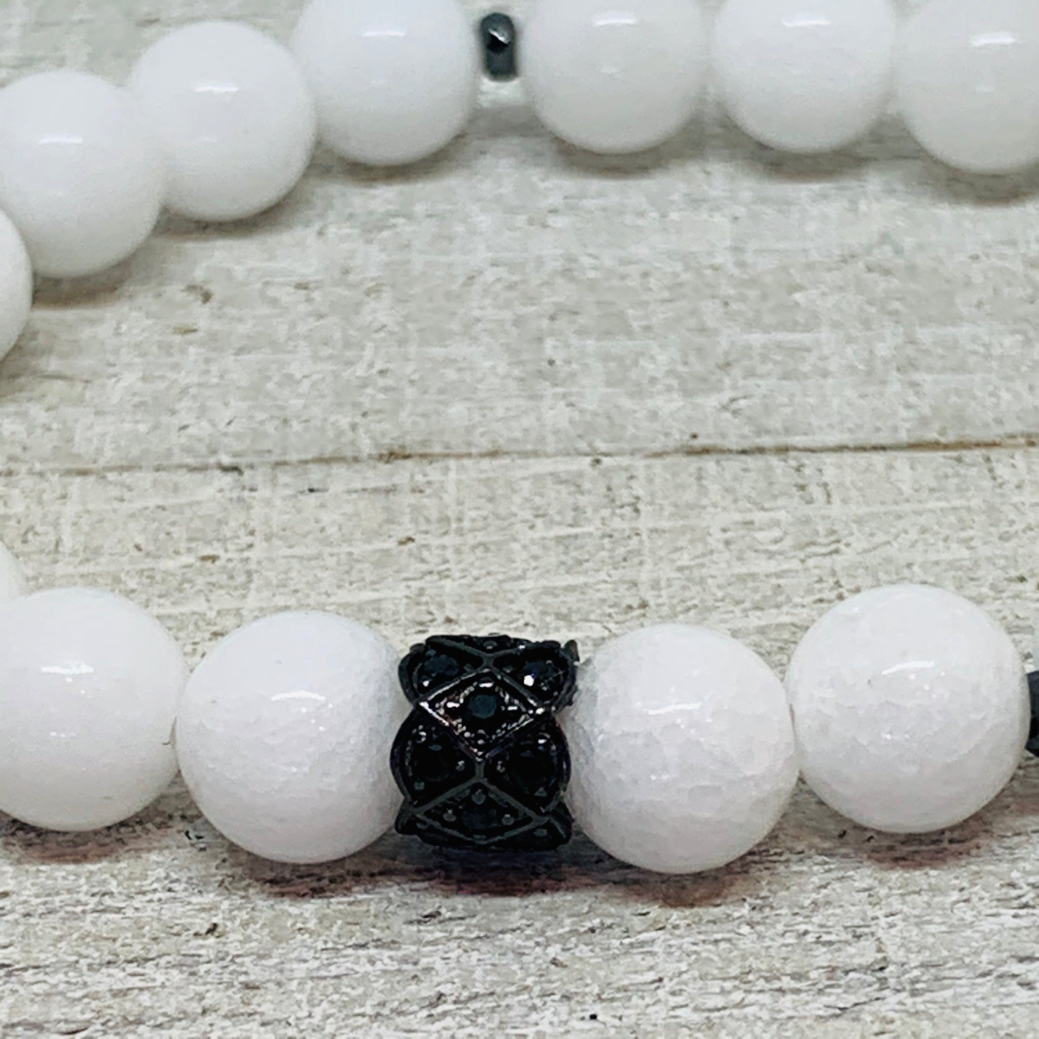 White Mountain Jade Bracelet with Black Pave Finding