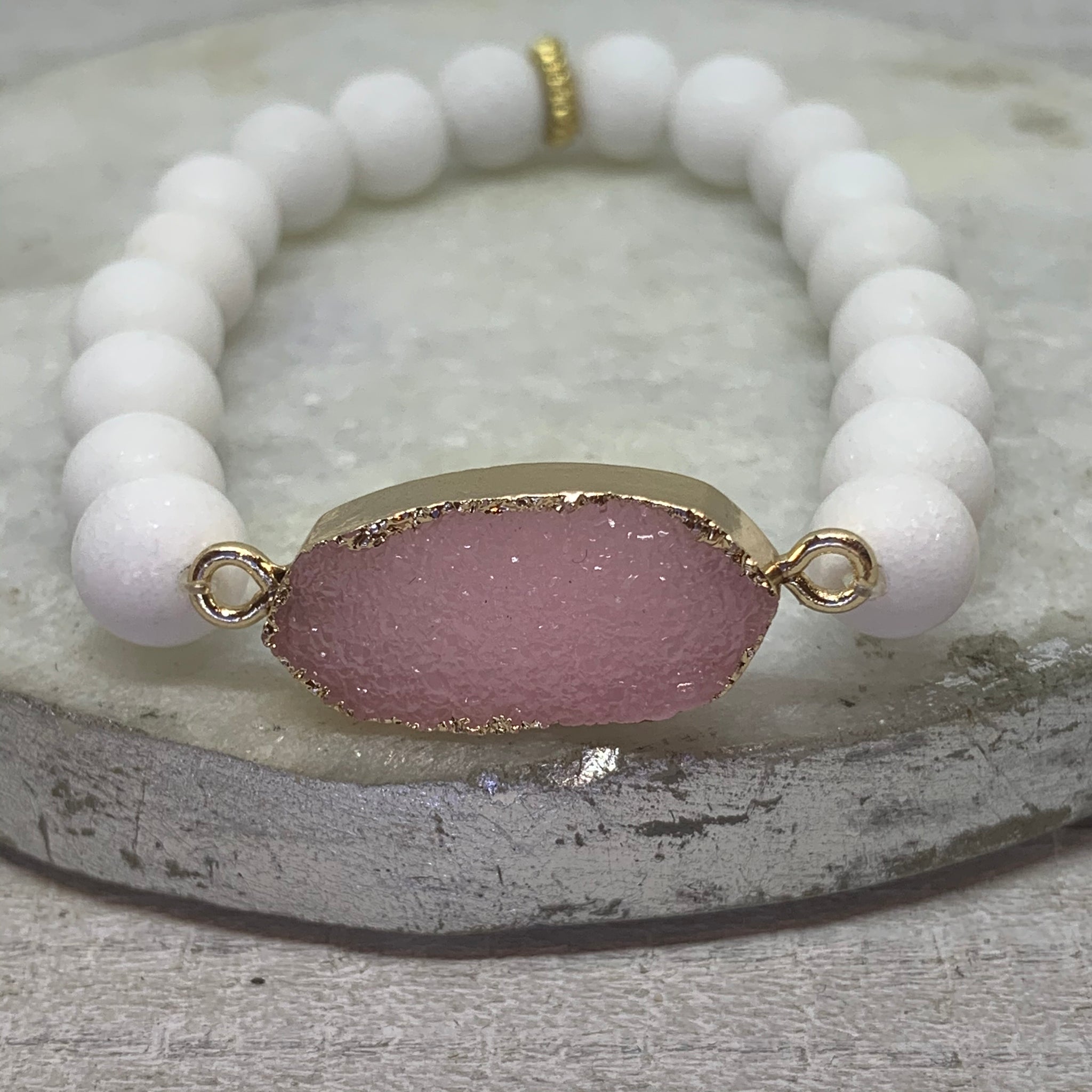 Matte White Mountain Jade & Lavendar Bracelet
