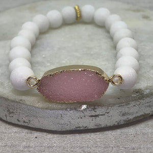 Matte White Mountain Jade & Lavendar Bracelet
