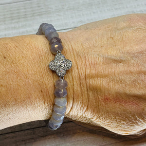 Diamond Clover and Agate Rondelle Bracelet