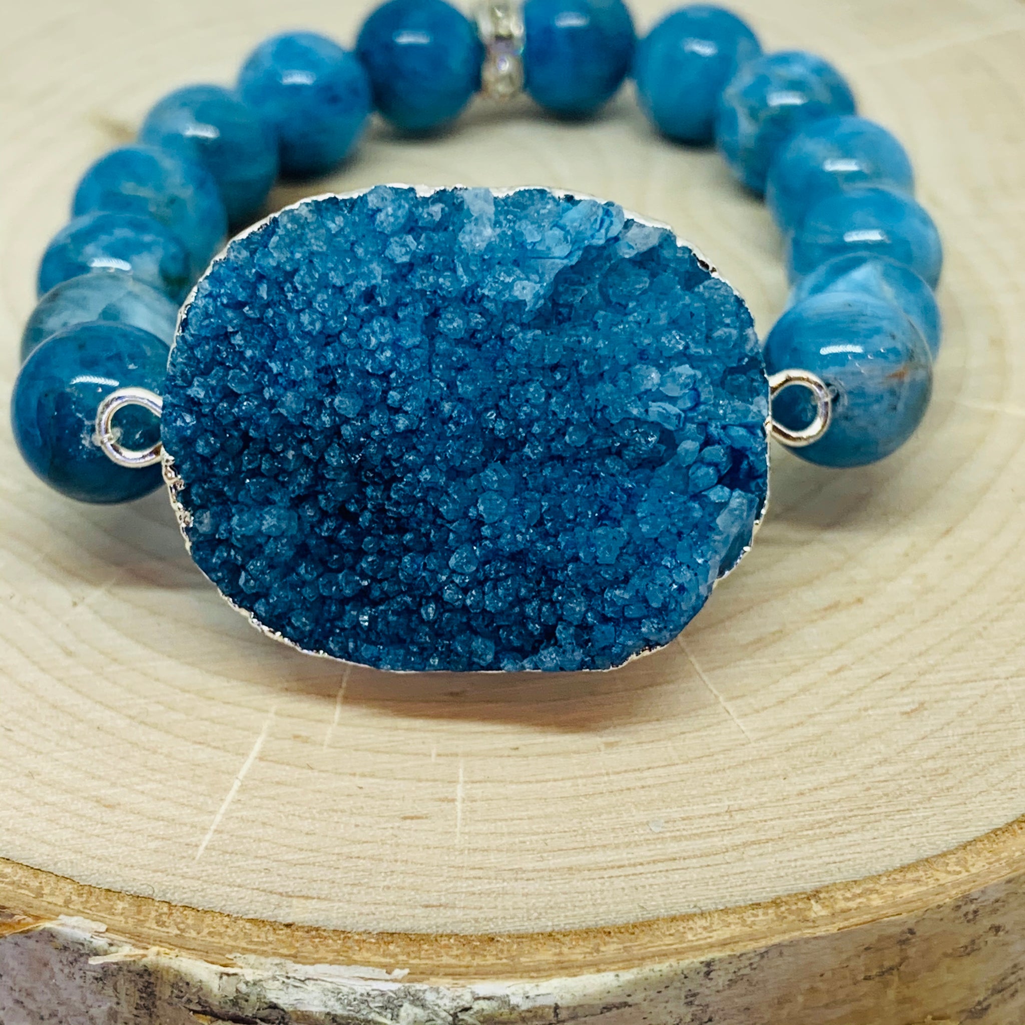 The Jaime Beth Bracelet- Beautiful Blue Druzy and Ocean Blue Apatite