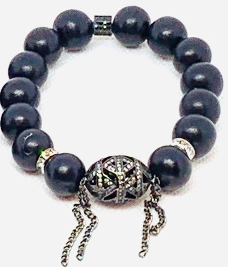 Egg Charm in Silver or Black Onyx Beads and Chain