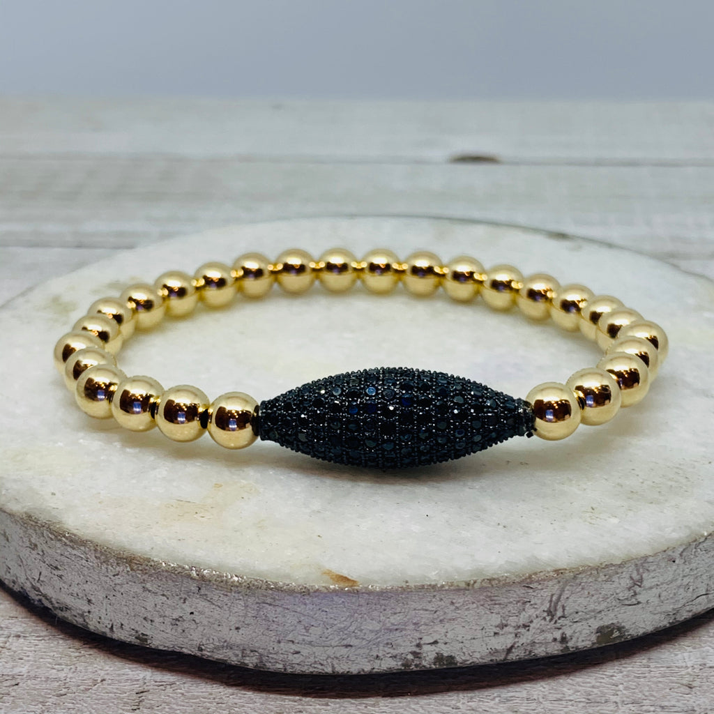 14K Gold-Filled Beauty with Black Oval Micro Pave CZ  Beautiful Charm Bracelet