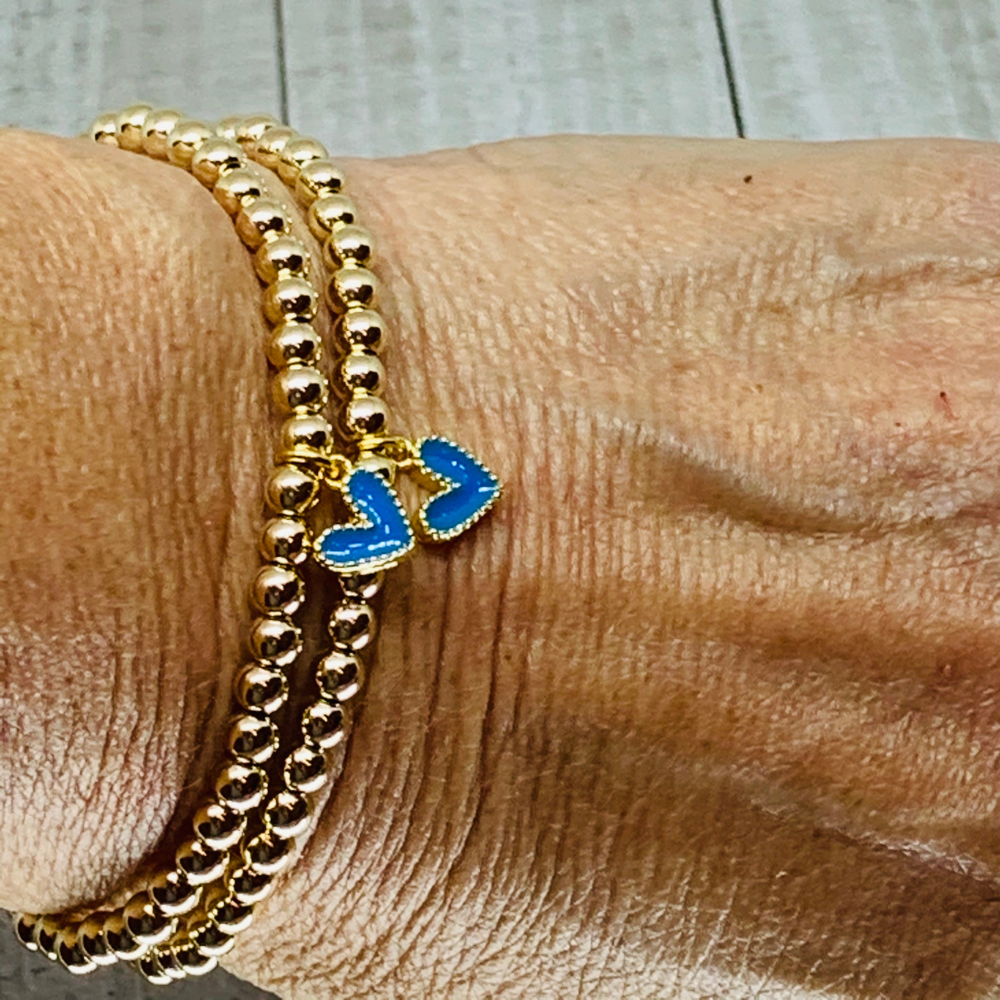 Baby Blue Heart & Gold Bracelet