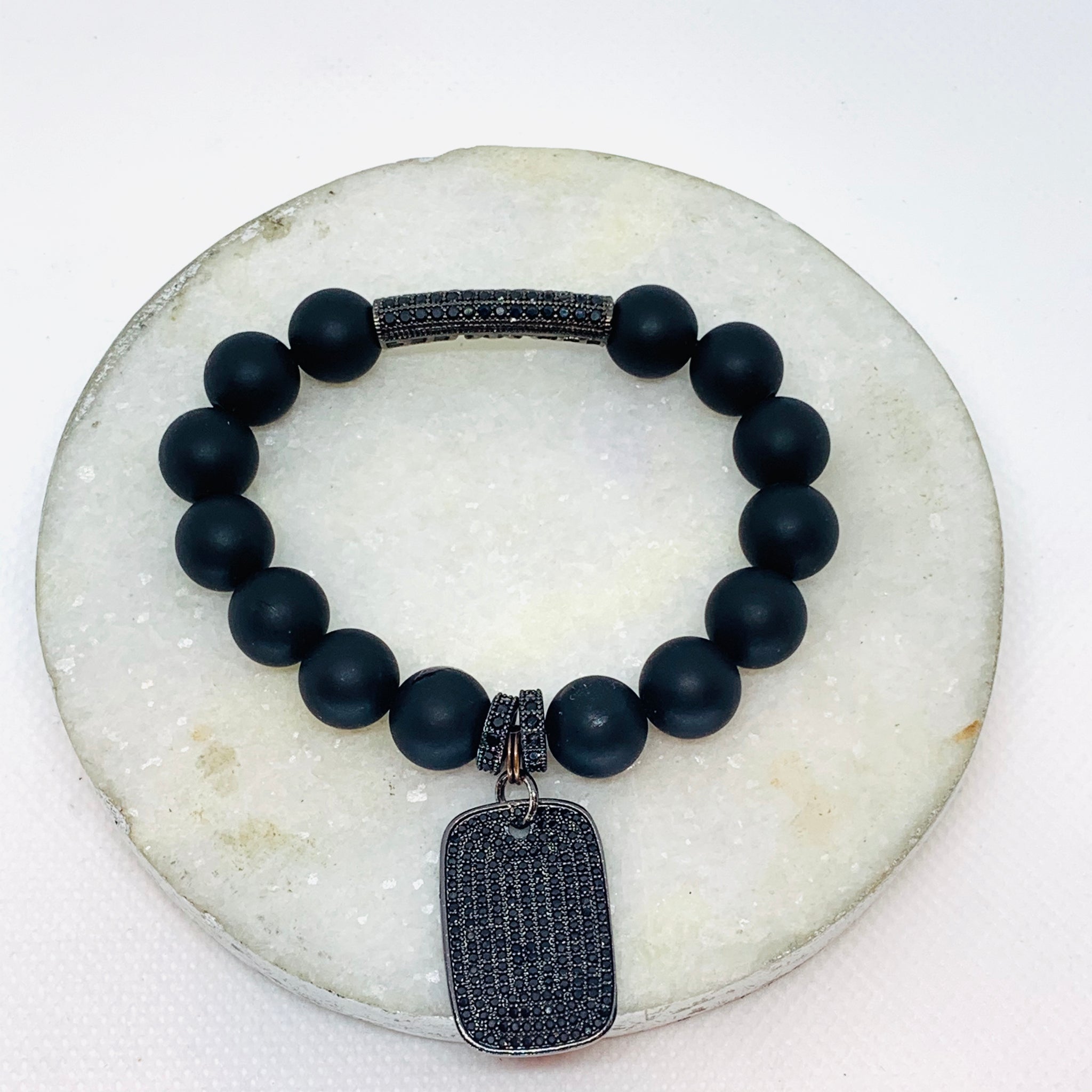 Black Dog Tag CZ Bracelet