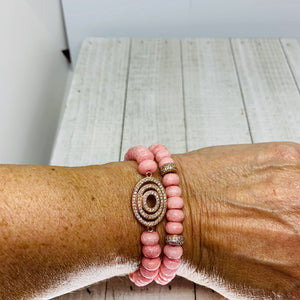 Pink Oval Circle Micro Pave Bracelet