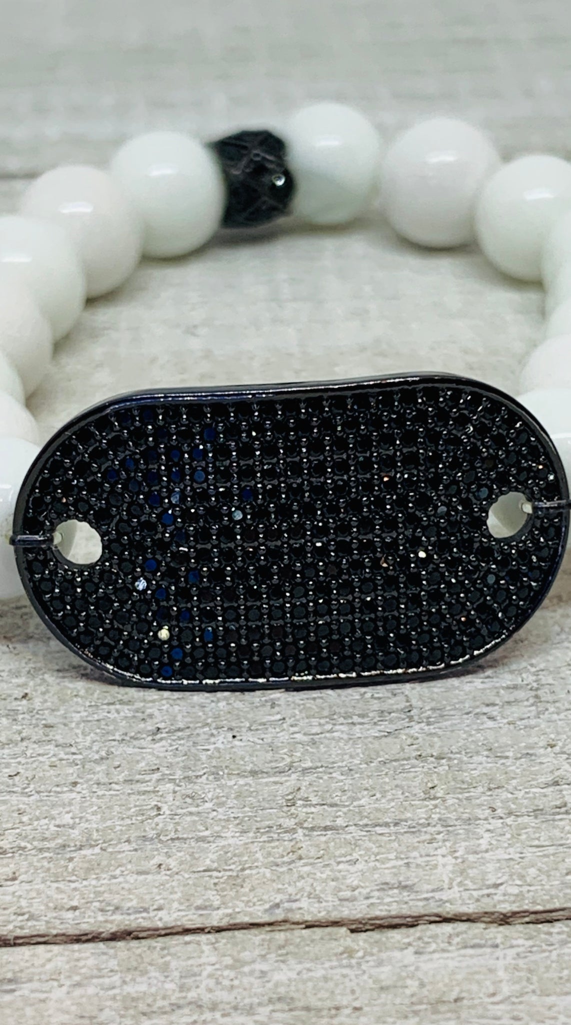 White and Black Beauty with Pave Black Bead