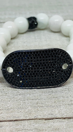 White and Black Beauty with Pave Black Bead