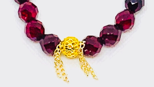 Red Garnet Glass Bead with Gold Filgree Ball