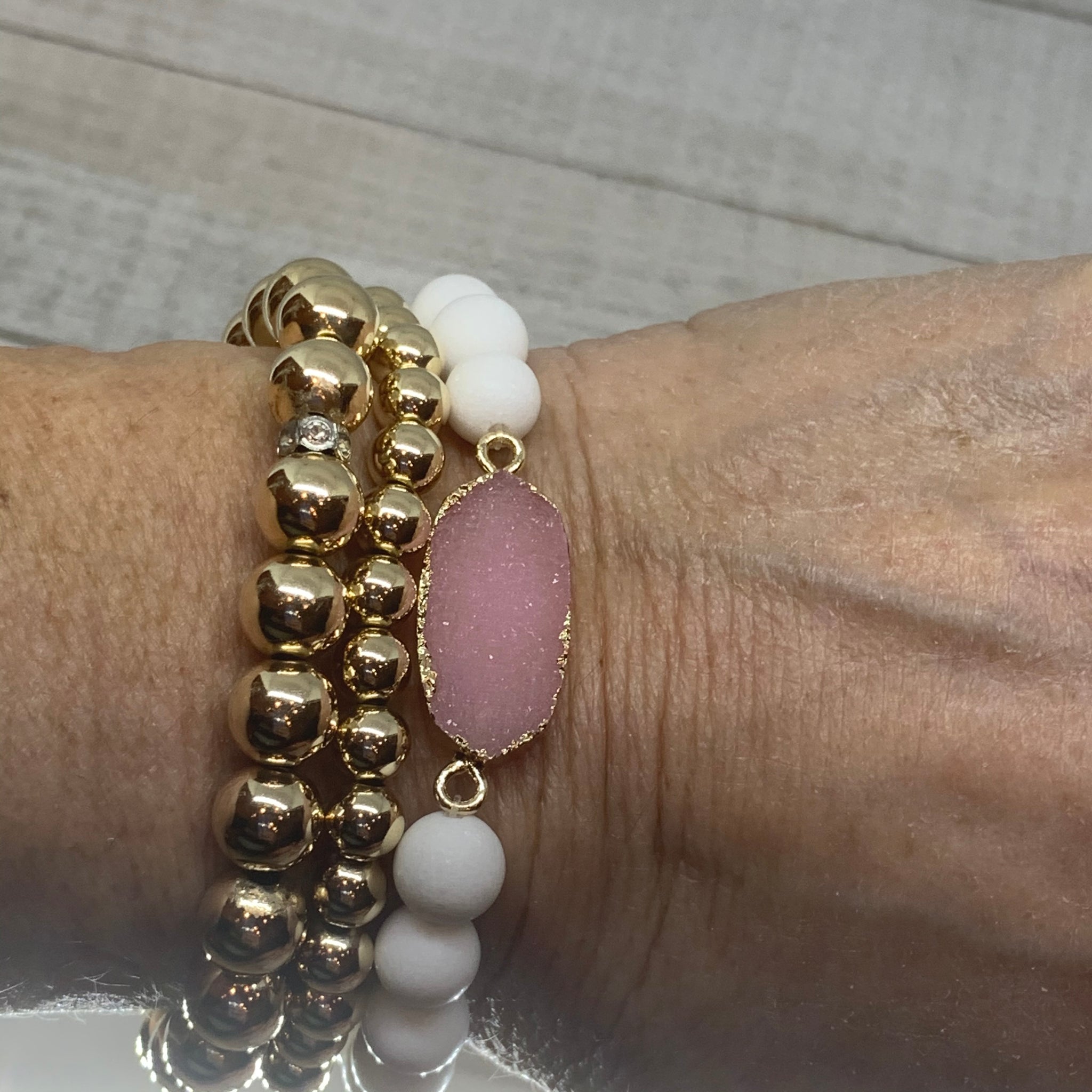Matte White Mountain Jade & Lavendar Bracelet