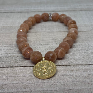 Peach Moonstone with Evil Eye