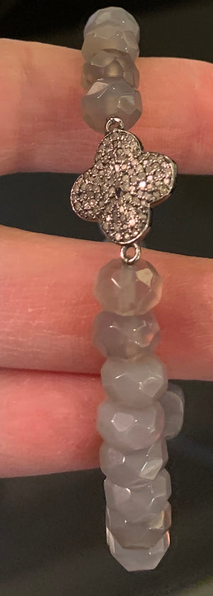 Diamond Clover and Agate Rondelle Bracelet
