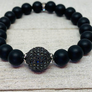Onyx With 12mm Micro Pave Black Bead Ball Bracelet