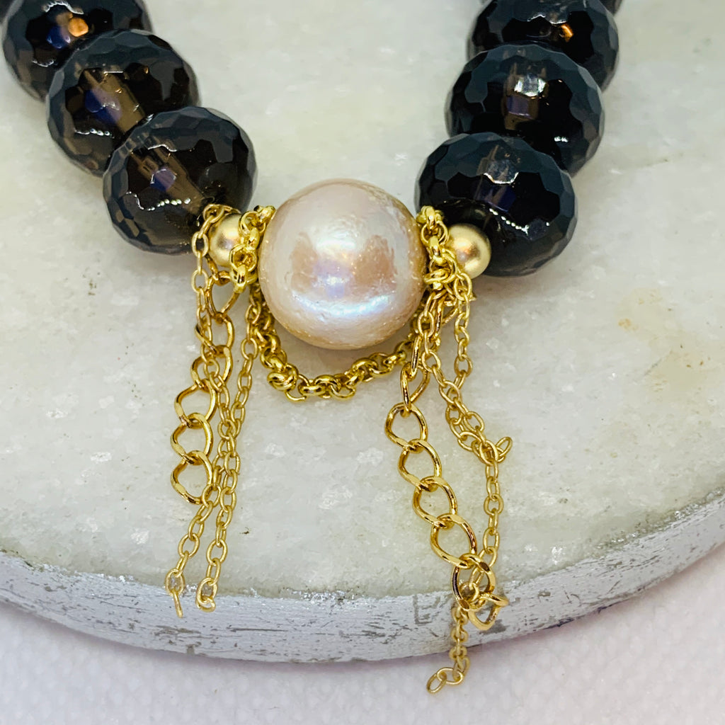 Smokey Quartz and Creamy Pearl Bracelet