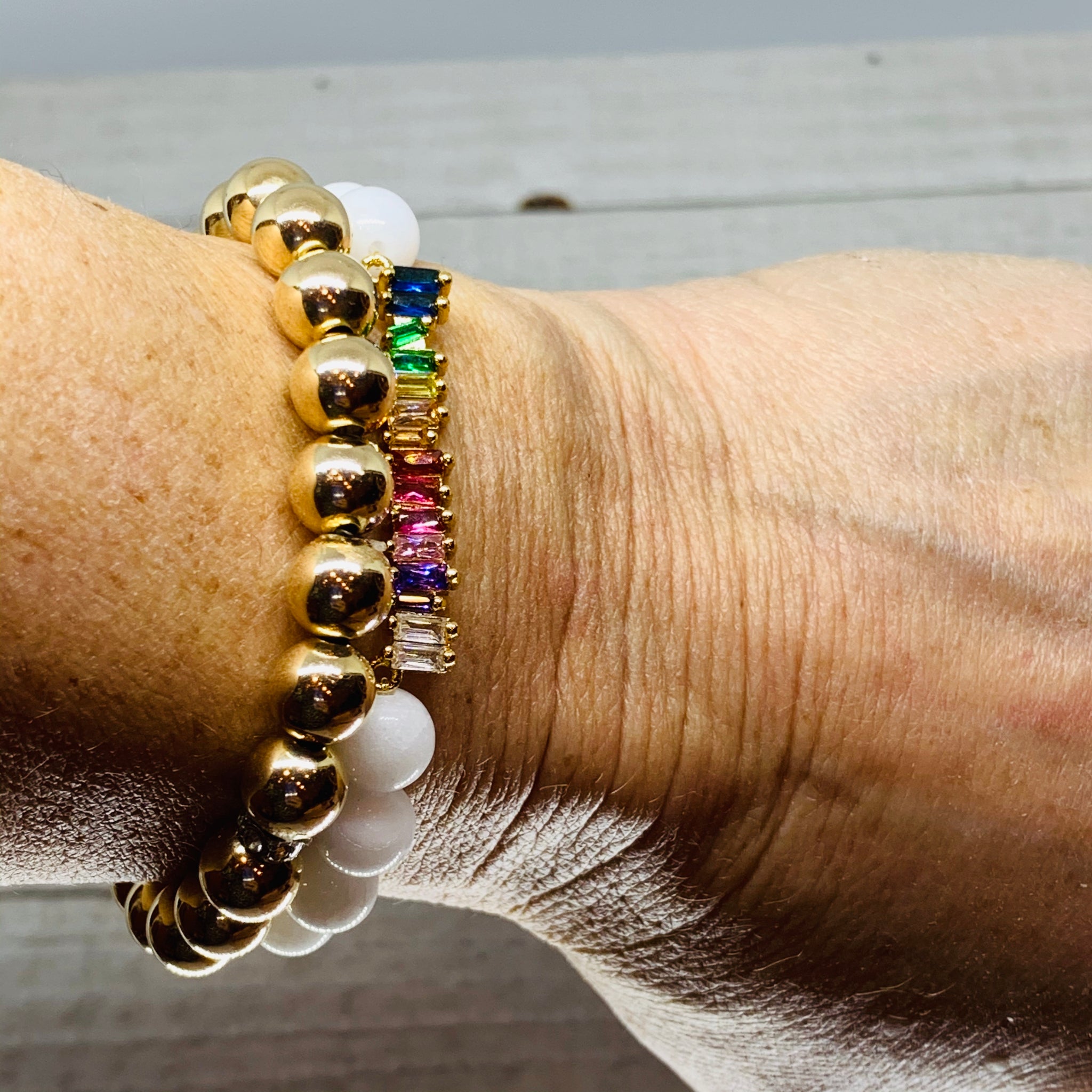 White Mountain Jade and Multi-Color Connector Charm Bracelet