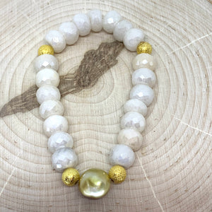 Elegant Golden Pearl and Cream Moonstone Rondelle Faceted Beads