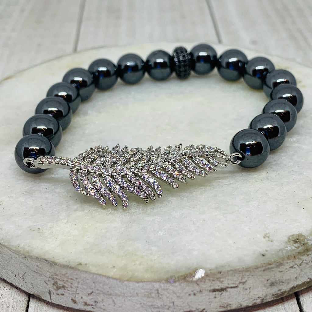 Three Bracelets- Sassy Pave Silver Leaf Bracelet Stack
