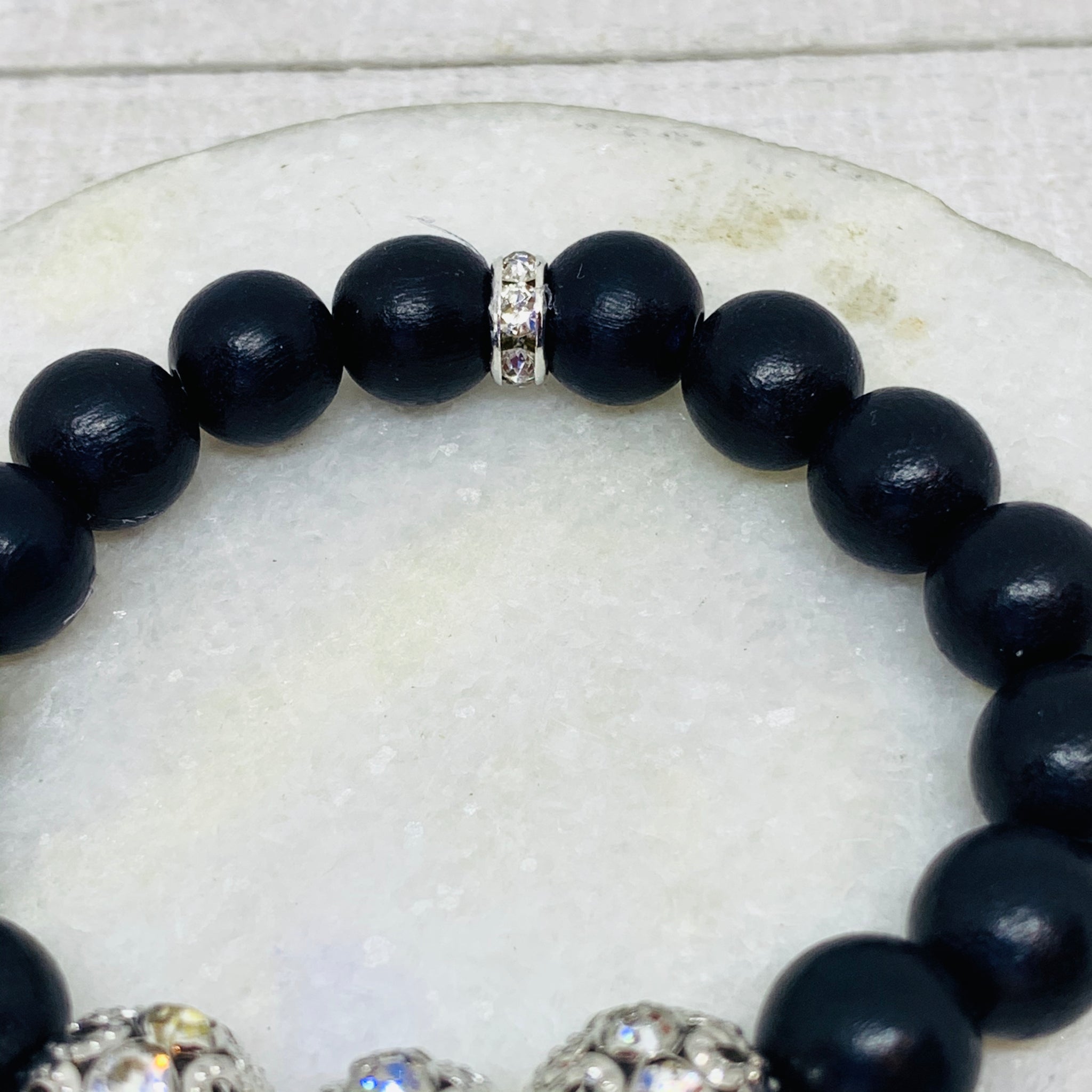 The Laura Bracelet- Onyx Beauty with (3) Micro Pave Silver Beads