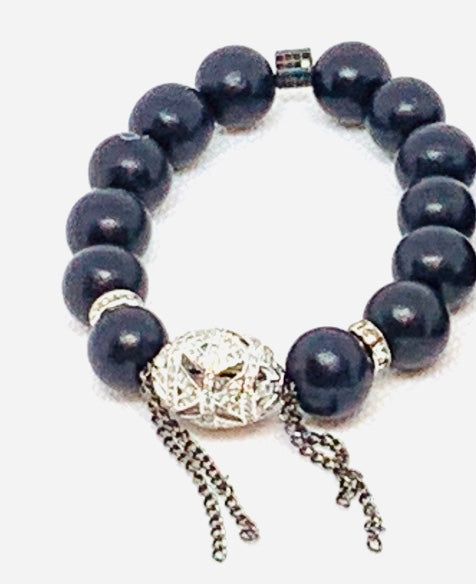 Egg Charm in Silver or Black Onyx Beads and Chain