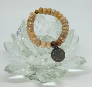 Beautiful Antique Pave Diamond Charm On Stunning Peach Moonstone Bracelet