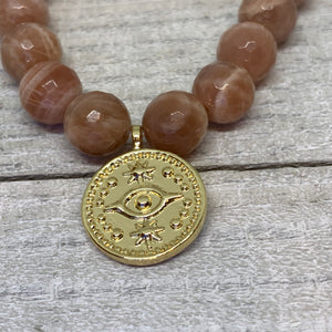 Peach Moonstone with Evil Eye
