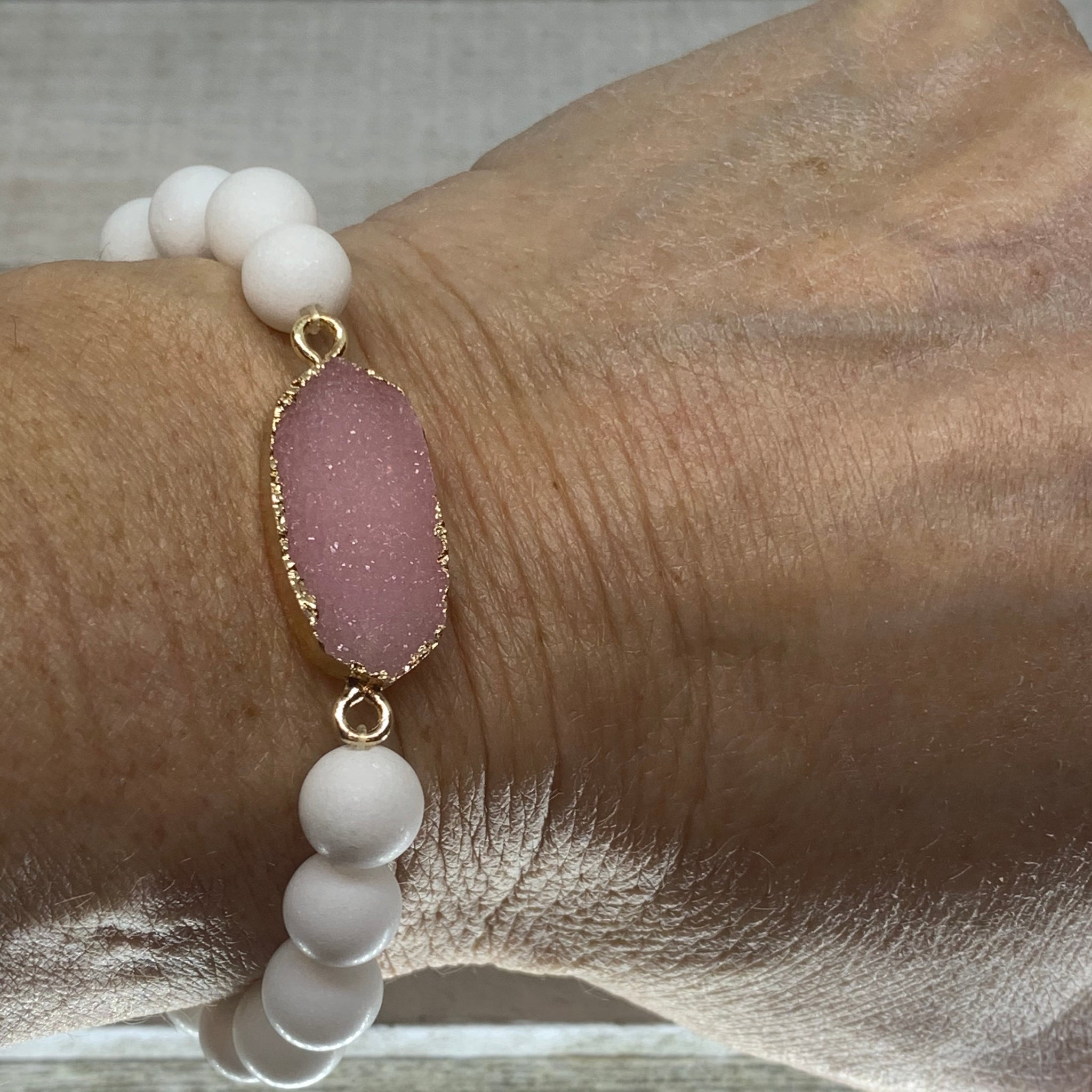 Matte White Mountain Jade & Lavendar Bracelet