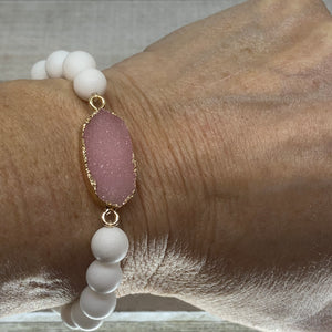 Matte White Mountain Jade & Lavendar Bracelet