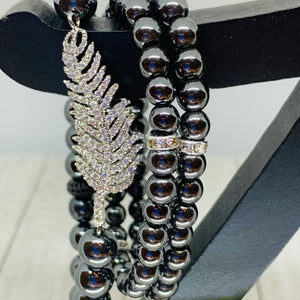 Three Bracelets- Sassy Pave Silver Leaf Bracelet Stack