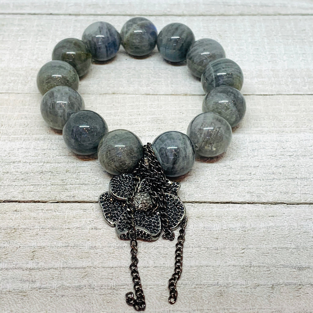 Beauty of The Flower Labradorite & Black Spinel & Diamond Flower Charm