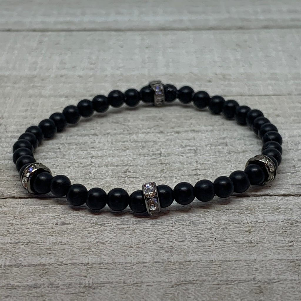 3mm Onyx Beads with CZ Findings. Great for Stacking Bracelet