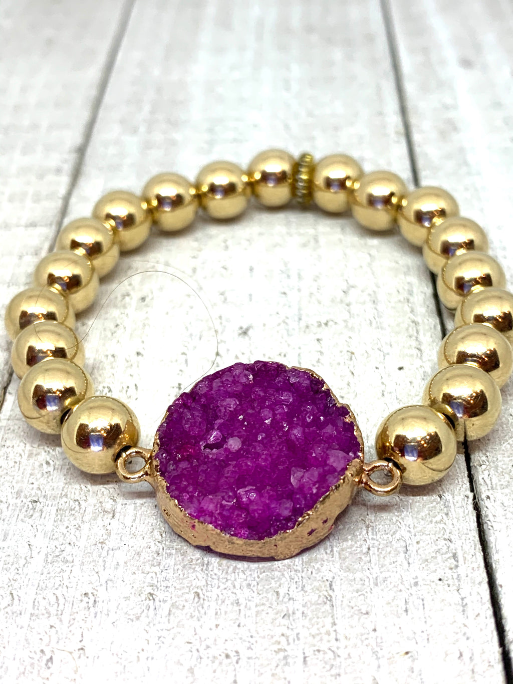 14 K Gold-Filled Beads with a Gorgeous Pink-Purple Druzy Bracelet