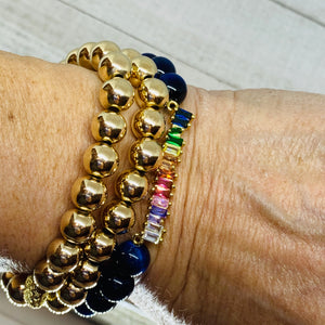 Blue Cat Eye and Multi Color Connector Charm Bracelet