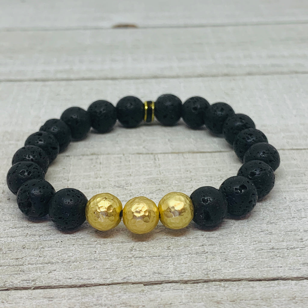 Cole Bracelet- Black Lava with Matte Antique Gold Bead Bracelet