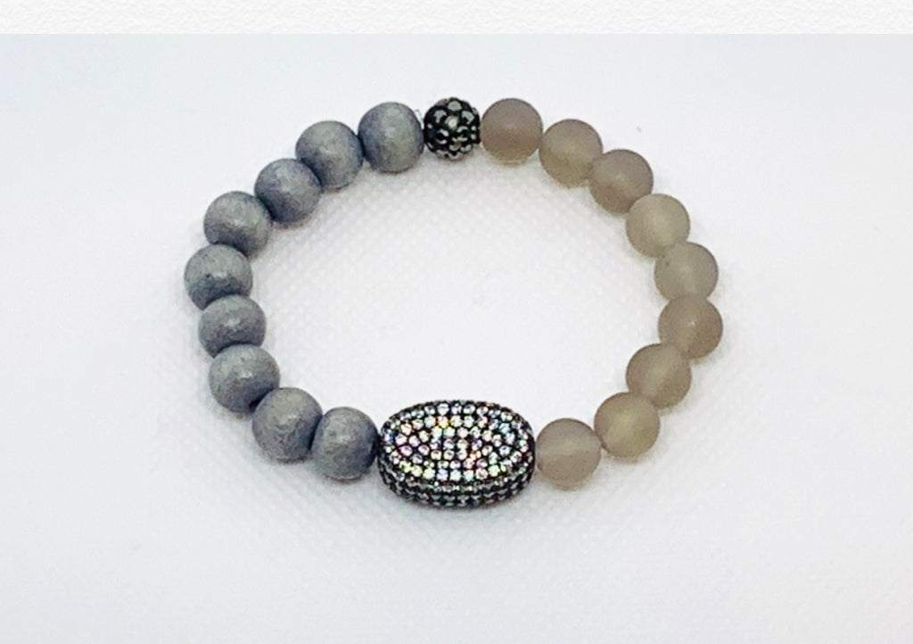 Combo Agate, Wood and Rhinestone Bracelet