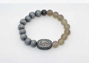 Combo Agate, Wood and Rhinestone Bracelet