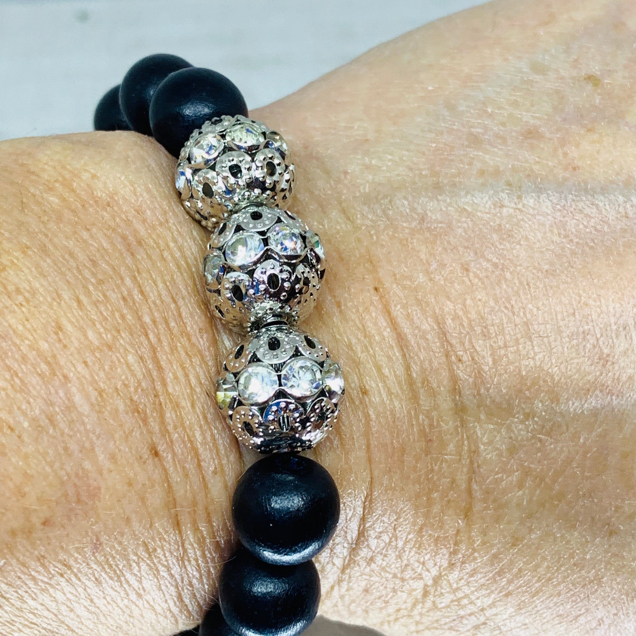 The Laura Bracelet- Onyx Beauty with (3) Micro Pave Silver Beads