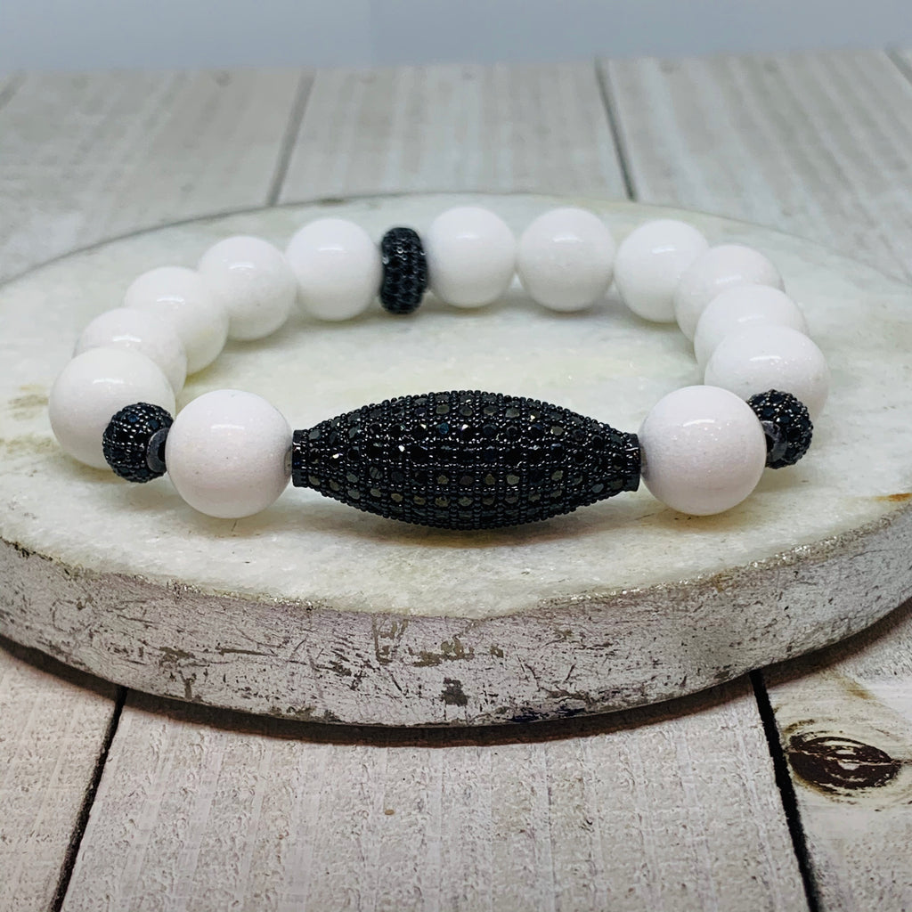 White Mountain Jade with Black Cool Oval Bead