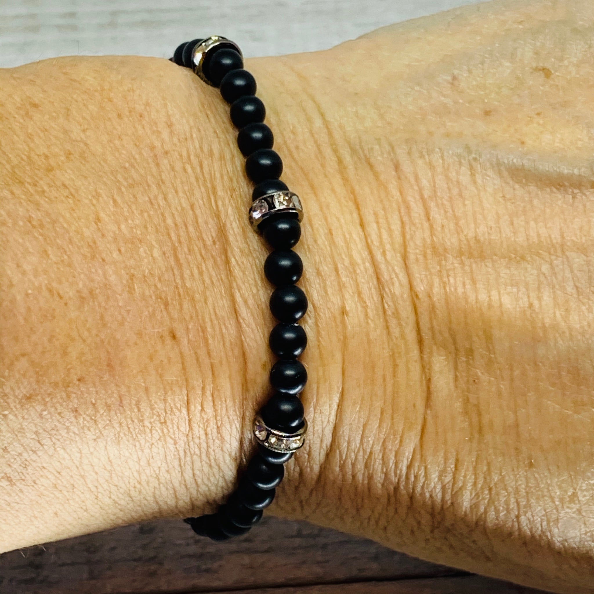 3mm Onyx Beads with CZ Findings. Great for Stacking Bracelet