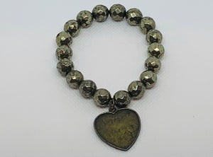 Bronze Heart Gold Faceted Hematite Bracelet