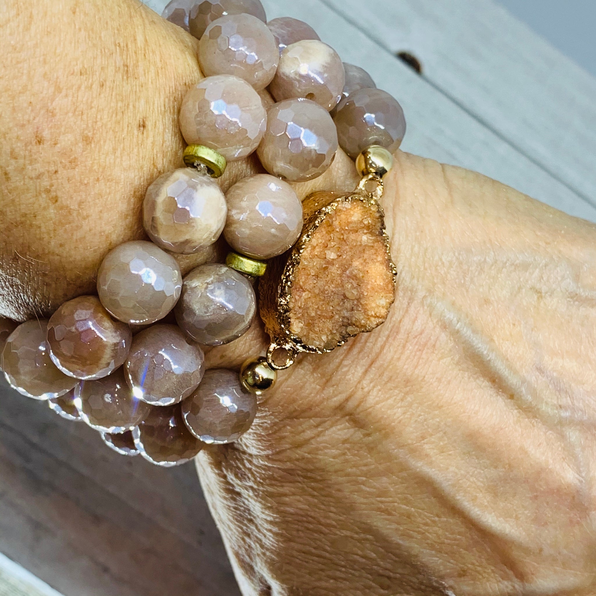 The Terri Bracelet- Mystic Peach Moonstone