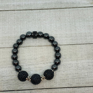 Three Sisters Hematite and Pave Black Bead Ball Bracelet