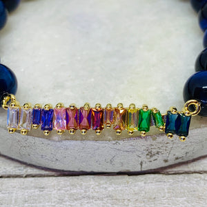 Blue Cat Eye and Multi Color Connector Charm Bracelet