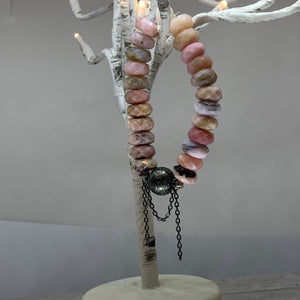 Exquisite Peruvian Opal Nugget with an AAA Carved Tahitian Pearl and Chain Bracelet