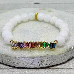 White Mountain Jade and Multi-Color Connector Charm Bracelet