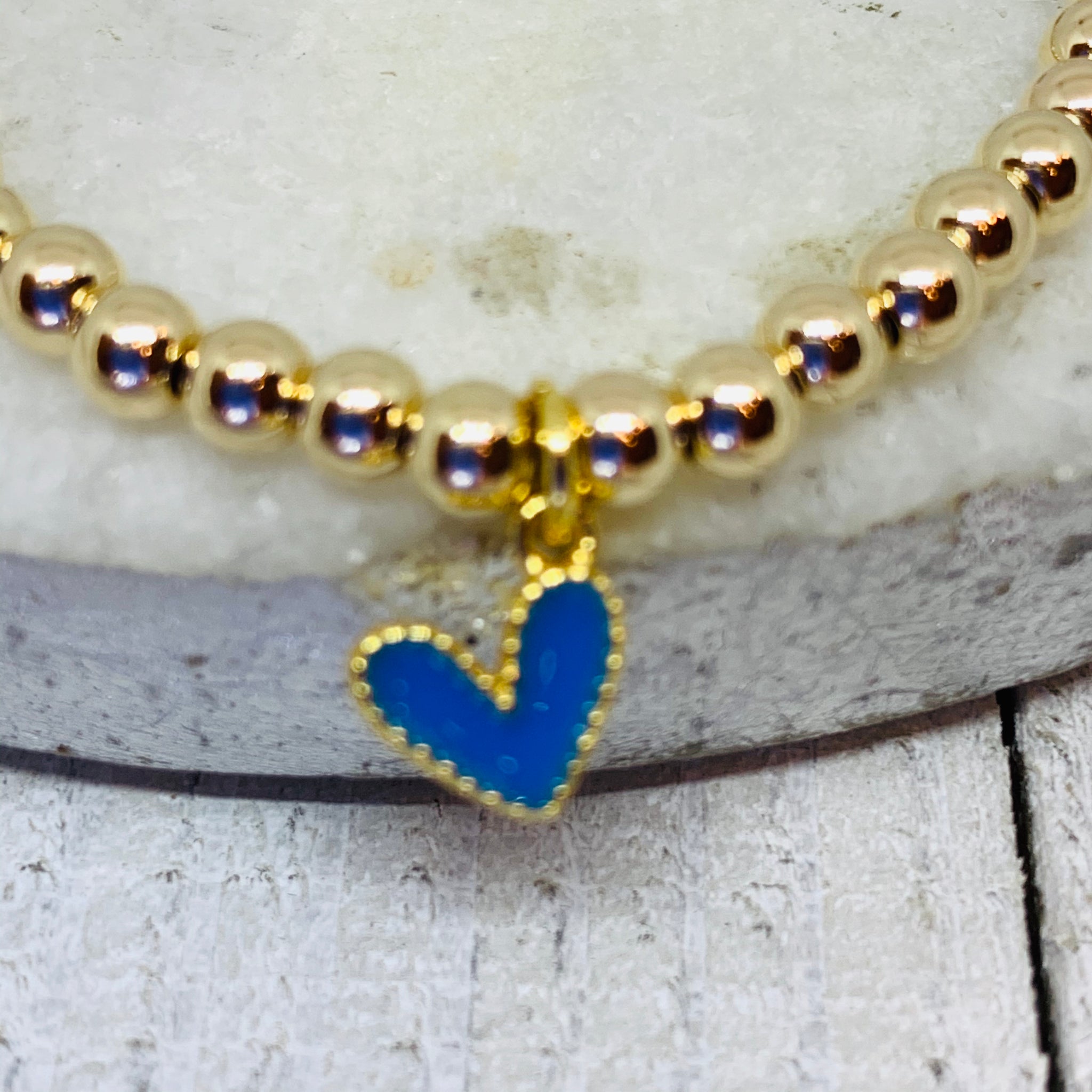 Baby Blue Heart & Gold Bracelet